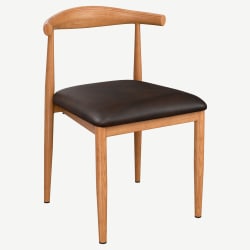 Wood Grain Metal Chair in Natural Finish with Black Vinyl Seat