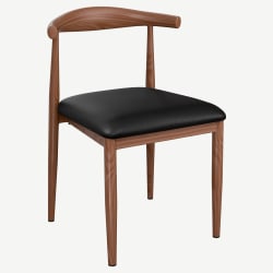 Wood Grain Metal Chair in Walnut Finish with Black Vinyl Seat