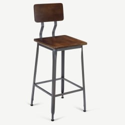 Massello Dark Grey Industrial Bar Stool with Wood Back and Seat
