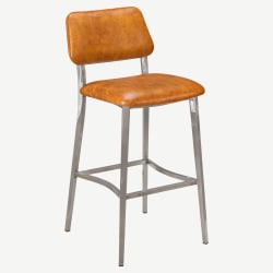 Luca Metal Bar Stool with Padded Back in Clear Coat Finish