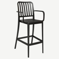 Miles Slat Back Outdoor Resin Bar Stool with Arms