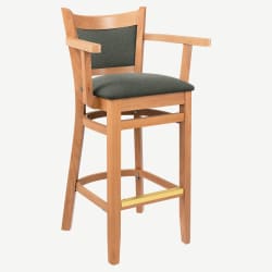 Premium Padded Back Wood Bar Stool with Arms