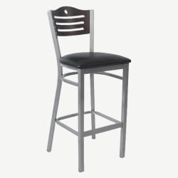 Silver Metal Barstool with Circle & 3 Slats in Back