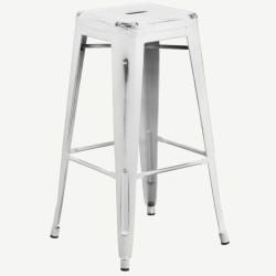Backless Distressed White Bistro Style Bar Stool