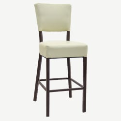 Brown Metal Bar Stool with Ivory Vinyl Padded Back And Seat