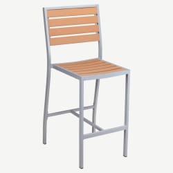 Grey Finish Heavy Duty Aluminum Patio Bar Stool with Faux Teak