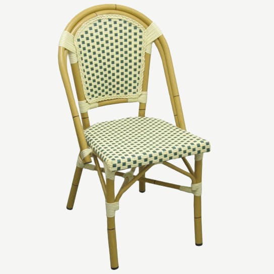 Aluminum Bamboo Patio Chair with Green & White Rattan
