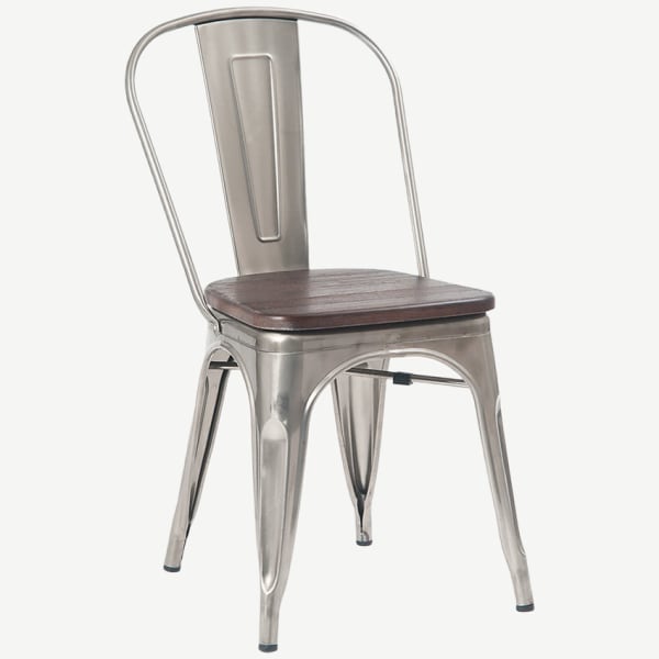 Clear Bistro Style Metal Chair with Walnut Wood Seat