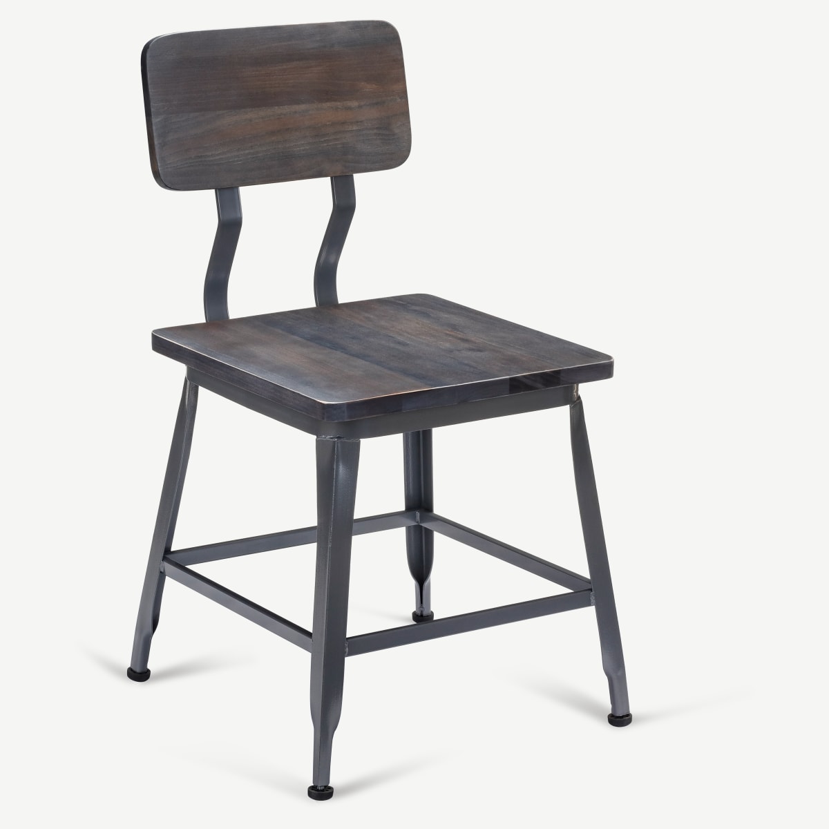 Dark Grey Industrial Style Metal Chair in Natural Wood Back and Seat