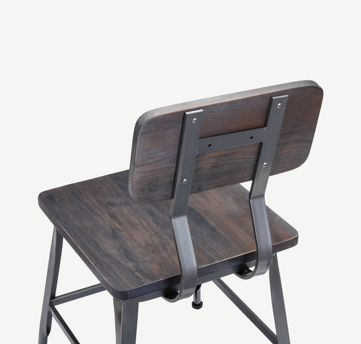 Dark Grey Industrial Style Metal Chair in Natural Wood Back and Seat, image size:1200x1145