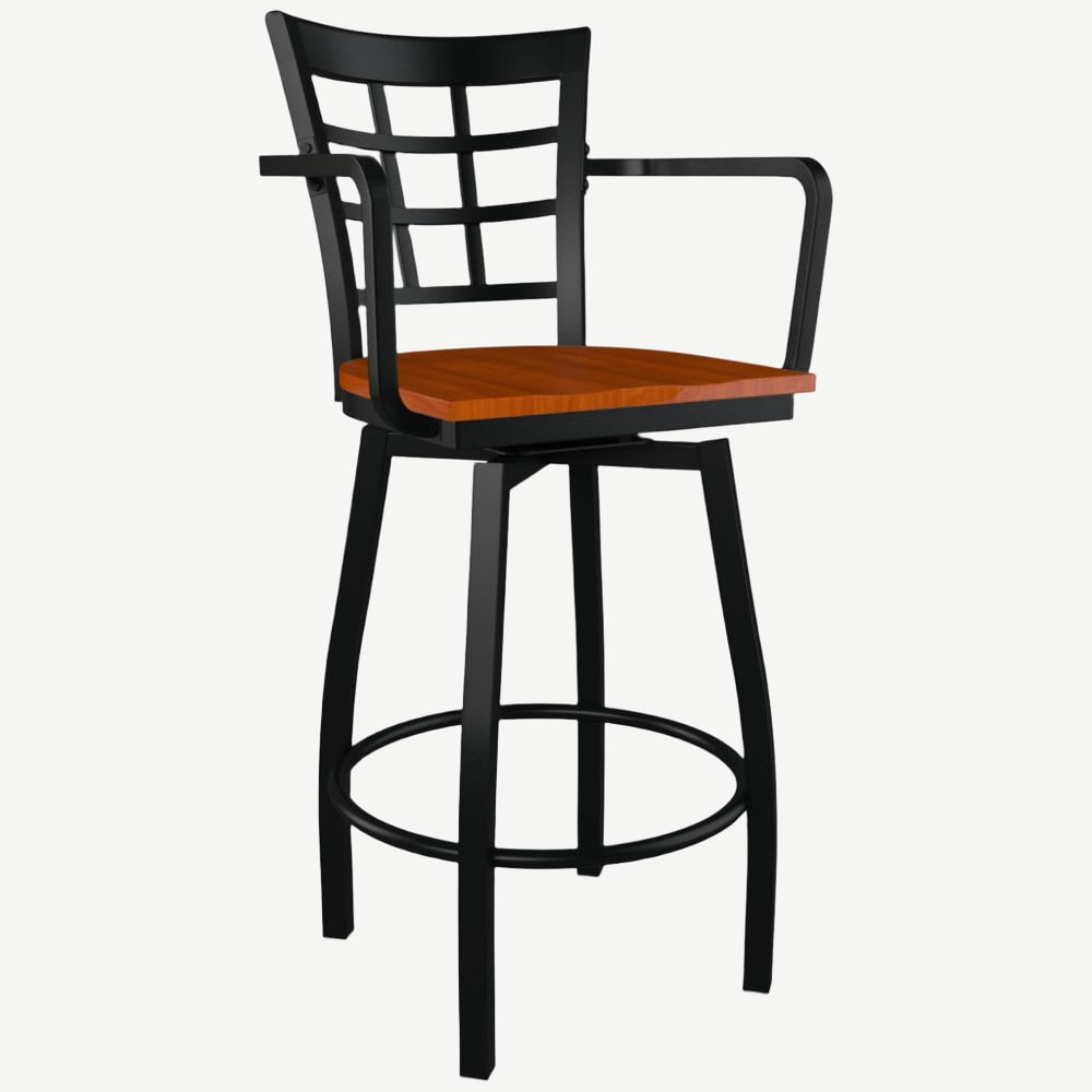 Metal Window Back Swivel Bar Stool With Arms